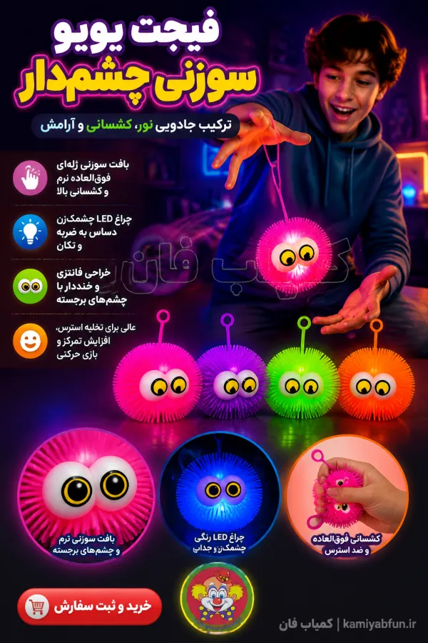 خرید فیجت یویو سوزنی چراغ‌دار چشم‌درشت | ضد استرس و نوری - کمیاب‌فان