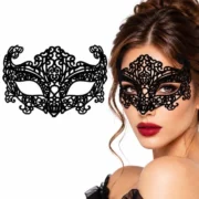 ماسک بالماسکه مخمل جیر مشکی چشم گربه‌ای دنیای سرگرمی‌های کمیاب - تصویر 3