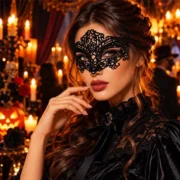 ماسک بالماسکه مخمل جیر مشکی چشم گربه‌ای دنیای سرگرمی‌های کمیاب - تصویر 4